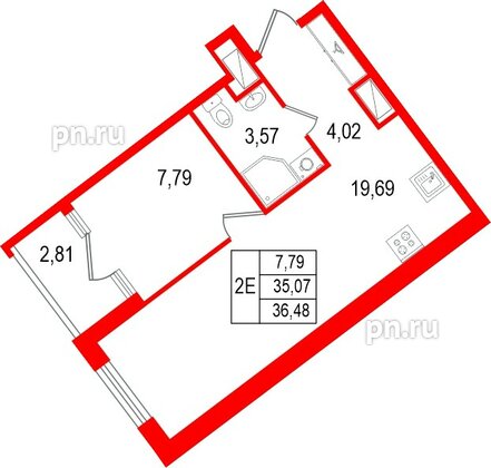 Квартира в ЖК «Нигилист», 1 комнатная, 35.07 м², 11 этаж