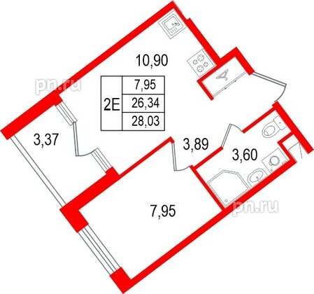 Квартира в ЖК «Нигилист», 1 комнатная, 26.34 м², 8 этаж