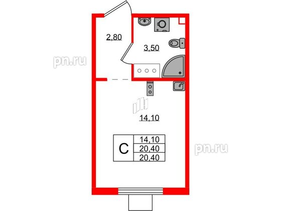 Квартира в ЖК 'Цветной город', студия, 20.4 м², 9 этаж