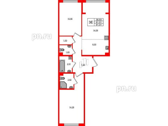 Квартира в ЖК «ЛесART», 2 комнатная, 61.01 м², 1 этаж