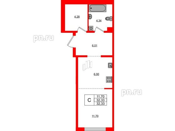 Квартира в ЖК «ЛесART», студия, 32.33 м², 1 этаж