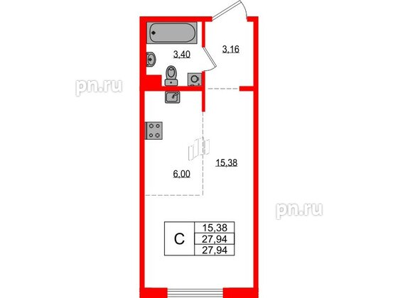 Квартира в ЖК «ЛесART», студия, 27.94 м², 1 этаж