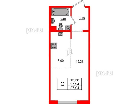 Квартира в ЖК «ЛесART», студия, 27.94 м², 1 этаж