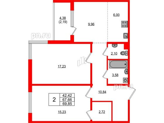 Квартира в ЖК «ЛесART», 2 комнатная, 69.85 м², 5 этаж