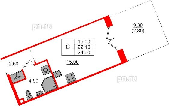 Квартира в ЖК «Пулково Лейк», студия, 24.9 м², 1 этаж