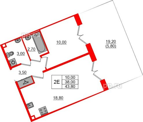 Квартира в ЖК «Пулково Лейк», 1 комнатная, 43.8 м², 1 этаж