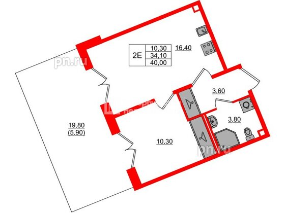 Квартира в ЖК «Пулково Лейк», 1 комнатная, 40 м², 1 этаж