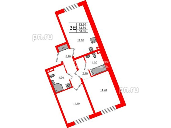 Квартира в ЖК «Пулково Лейк», 2 комнатная, 53.6 м², 2 этаж