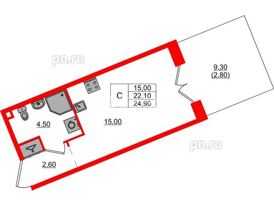 Квартира в ЖК «Пулково Лейк», студия, 24.9 м², 1 этаж