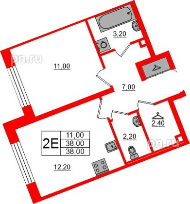 Квартира в ЖК «Пулково Лейк», 1 комнатная, 38 м², 1 этаж
