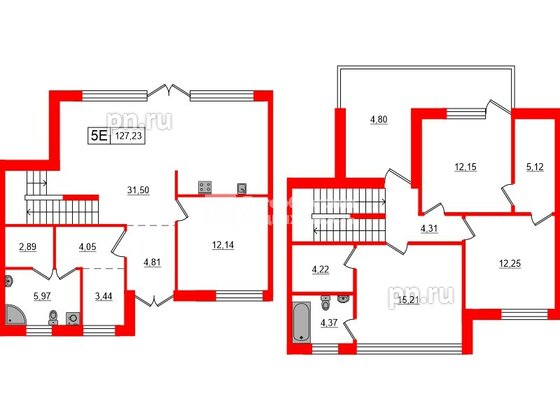 Квартира в ЖК «Моменты Репино», 4 комнатная, 127.23 м², 1 этаж