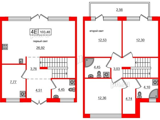 Квартира в ЖК Моменты. Repino, 3 комнатная, 103.48 м², 1 этаж