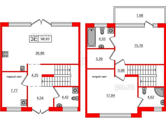 Квартира в ЖК Моменты. Repino, 2 комнатная, 98.83 м², 1 этаж