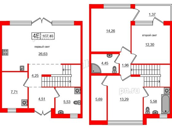 Квартира в ЖК Моменты. Repino, 3 комнатная, 107.46 м², 1 этаж