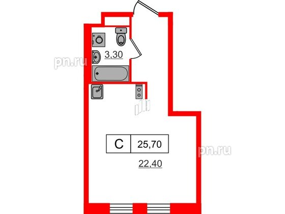 Апартаменты в ЖК Апартаменты «Глер», студия, 25.7 м², 3 этаж