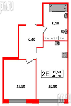 Квартира в ЖК Струны, 1 комнатная, 40.7 м², 15 этаж