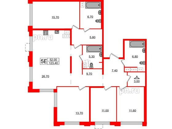 Квартира в ЖК Струны, 4 комнатная, 123.4 м², 23 этаж