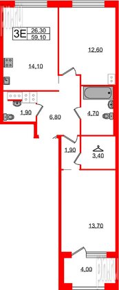 Квартира в ЖК Струны, 2 комнатная, 59.1 м², 16 этаж
