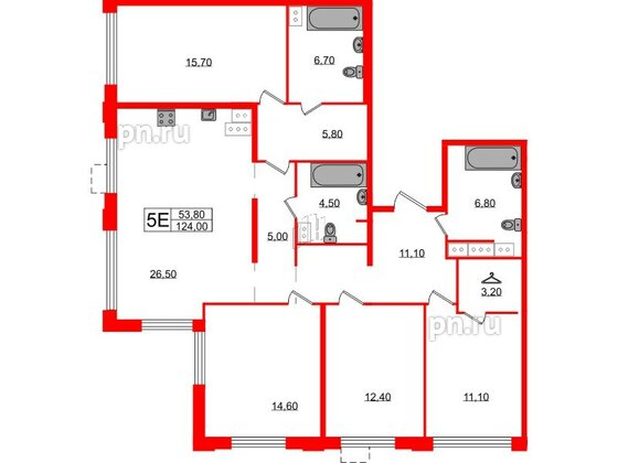 Квартира в ЖК Струны, 4 комнатная, 124 м², 23 этаж