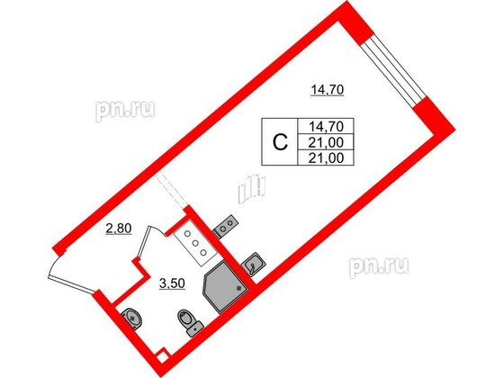 Квартира в ЖК 'Цветной город', студия, 21 м², 9 этаж