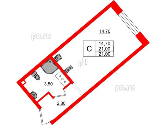 Квартира в ЖК 'Цветной город', студия, 21 м², 9 этаж