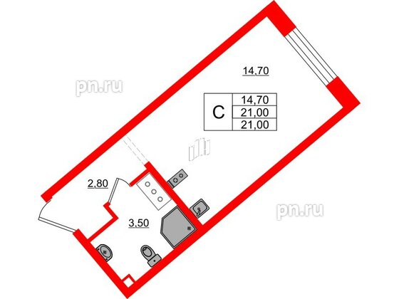 Квартира в ЖК 'Цветной город', студия, 21 м², 10 этаж