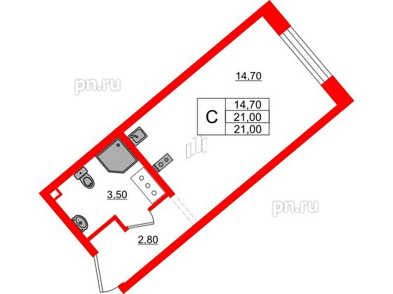 Квартира в ЖК 'Цветной город', студия, 21 м², 9 этаж