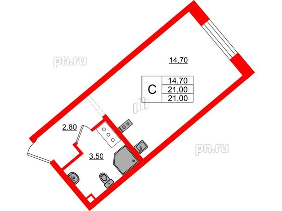 Квартира в ЖК 'Цветной город', студия, 21 м², 10 этаж