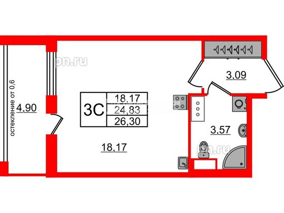 Квартира в ЖК Астра Континенталь, студия, 24.83 м², 10 этаж