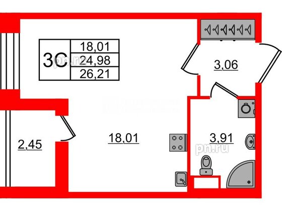 Квартира в ЖК Астра Континенталь, студия, 24.98 м², 2 этаж
