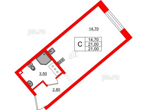 Квартира в ЖК 'Цветной город', студия, 21 м², 9 этаж