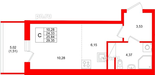 Квартира в ЖК «Аквилон Верба», студия, 25.84 м², 11 этаж
