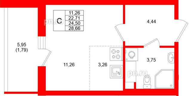 Квартира в ЖК «Аквилон Верба», студия, 24.5 м², 2 этаж