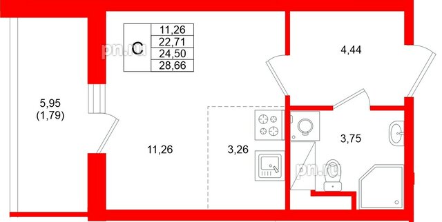 Квартира в ЖК «Аквилон Верба», студия, 24.5 м², 10 этаж