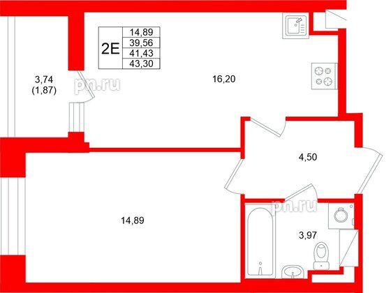 Квартира в ЖК «Аквилон Верба», 1 комнатная, 41.43 м², 7 этаж