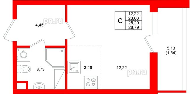 Квартира в ЖК «Аквилон Верба», студия, 25.2 м², 12 этаж