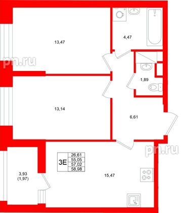 Квартира в ЖК «Аквилон Верба», 2 комнатная, 57.02 м², 10 этаж