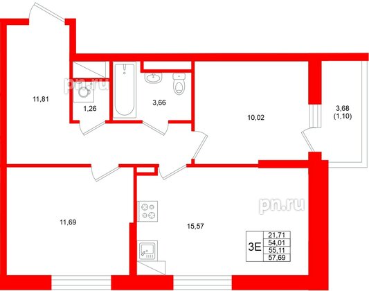 Квартира в ЖК «Аквилон Верба», 2 комнатная, 55.11 м², 10 этаж