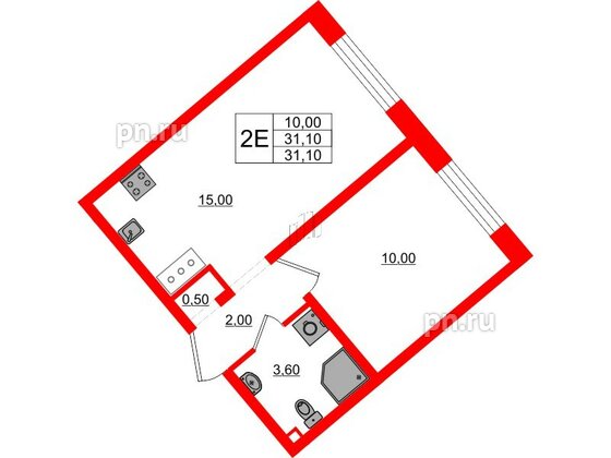 Квартира в ЖК 'Цветной город', 1 комнатная, 31.1 м², 5 этаж