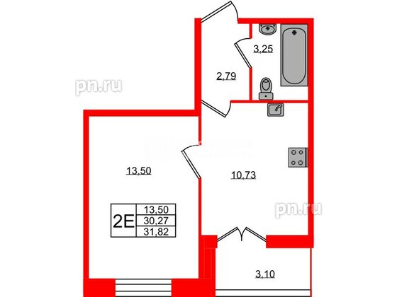 Квартира в ЖК «Рождественский квартал», 1 комнатная, 31.82 м², 1 этаж