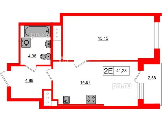 Квартира в ЖК 'OKLA', 1 комнатная, 41.28 м², 14 этаж