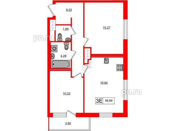 Квартира в ЖК 'OKLA', 2 комнатная, 58.69 м², 8 этаж