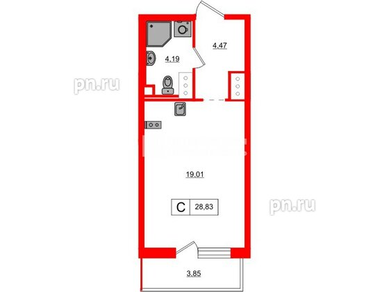 Квартира в ЖК 'OKLA', студия, 28.83 м², 9 этаж