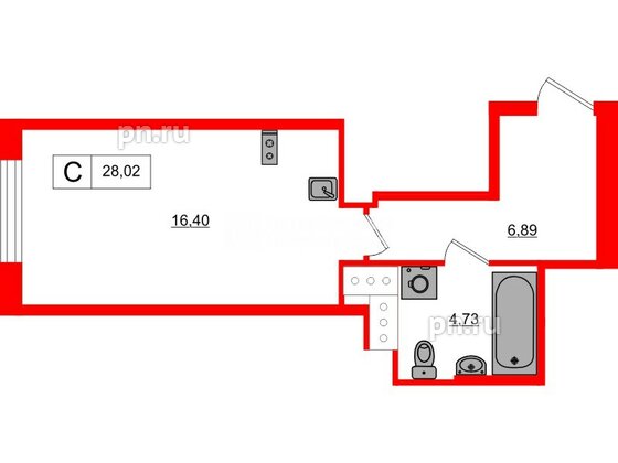 Квартира в ЖК 'OKLA', студия, 28.02 м², 20 этаж