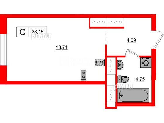 Квартира в ЖК 'OKLA', студия, 28.15 м², 24 этаж
