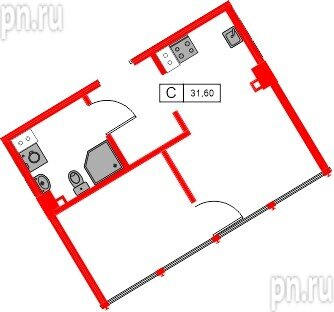 Апартаменты в ЖК Апарт-отель «МОСКО», 1 комнатные, 31.6 м², 4 этаж