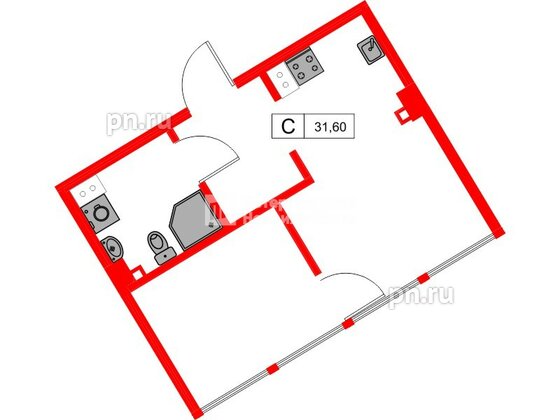 Апартаменты в ЖК Апарт-отель «МОСКО», 1 комнатные, 31.6 м², 5 этаж