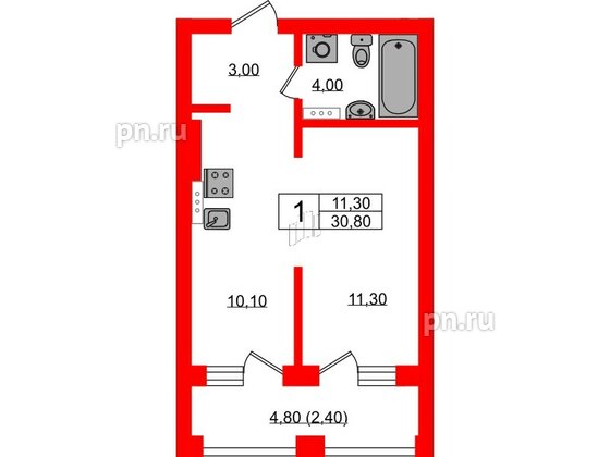 Квартира в ЖК «River Park», студия, 30.8 м², 4 этаж