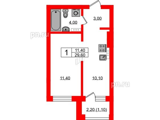 Квартира в ЖК «River Park», студия, 29.6 м², 4 этаж