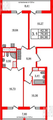 Квартира в ЖК «Город звёзд», 3 комнатная, 76.85 м², 19 этаж